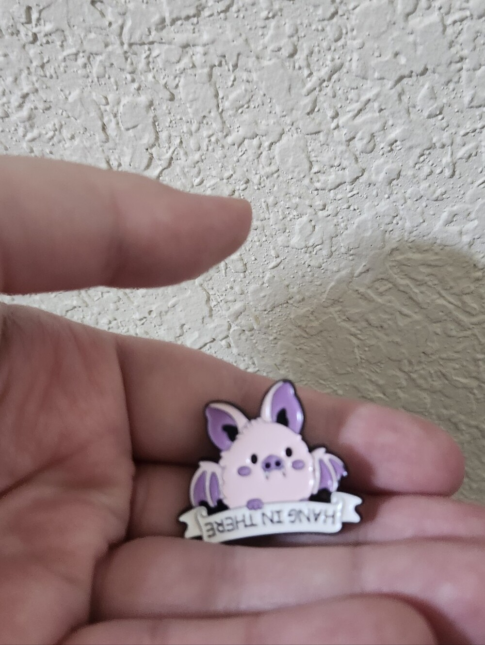 Cute Pink Bat Enamel Pin - Hang In There